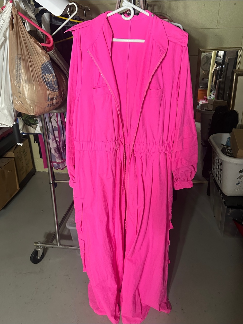 Hot Pink Long Hooded Zip-Front Women's Trench Coat